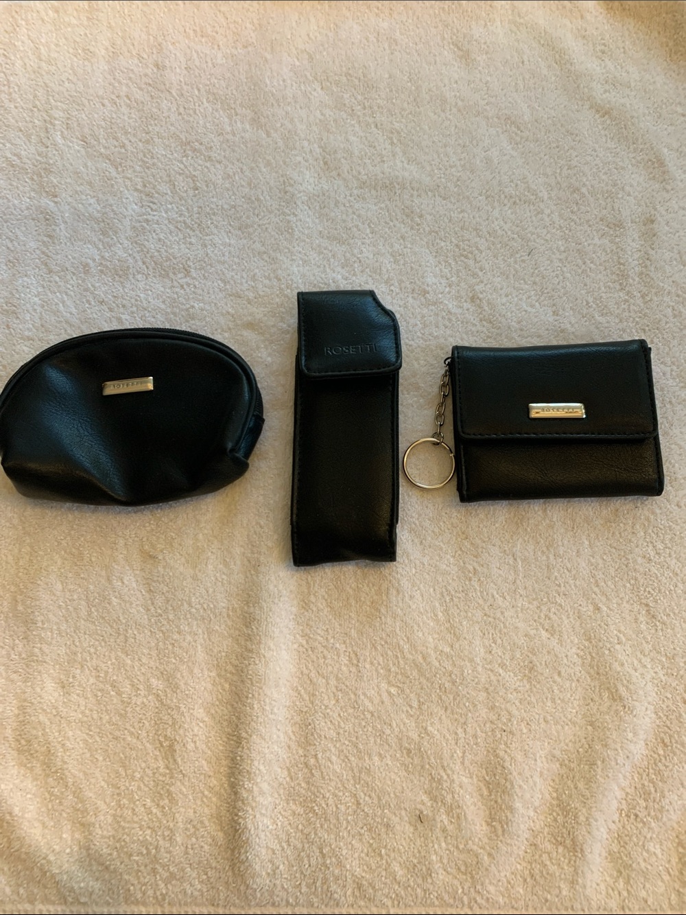 New Rosetti Black Leather Accessory Trio with Gold Accents